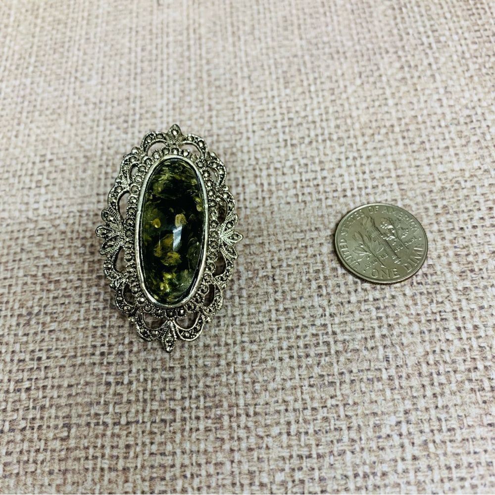 Silver Green Acrylic Stone Pendant Brooch